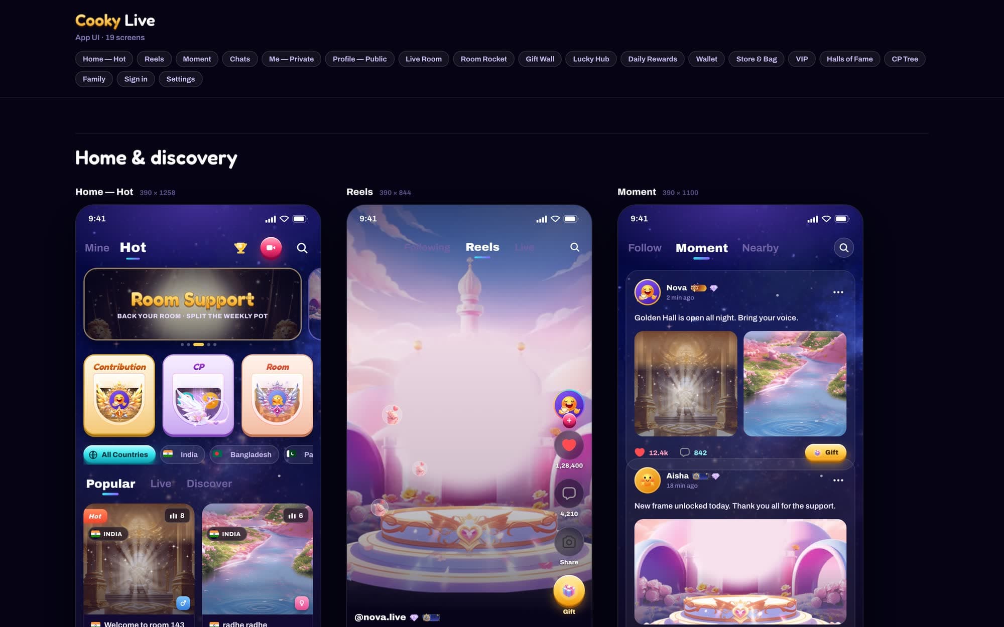 Live social app — UI/UX — sheet 1